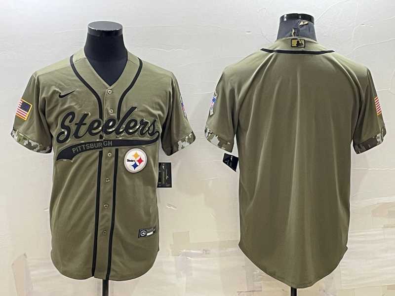 Mens Pittsburgh Steelers Blank Olive Salute to Service Cool Base Stitched Baseball Jersey